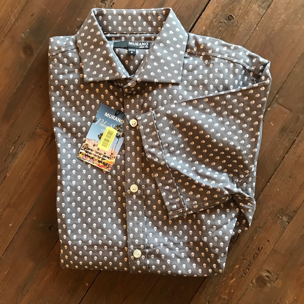 Murano Dress Shirt Grey Skulls NEW